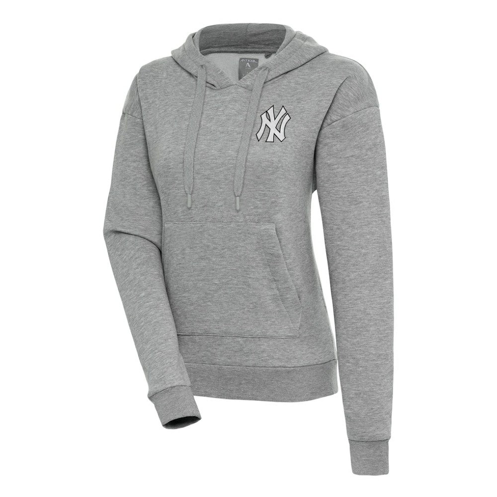New York Yankees Antigua Women's Brushed Metallic Victory Pullover Hoodie Heather Gray