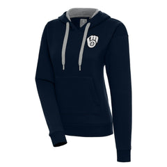 Milwaukee Brewers Antigua Women's Brushed Metallic Victory Pullover Hoodie Navy