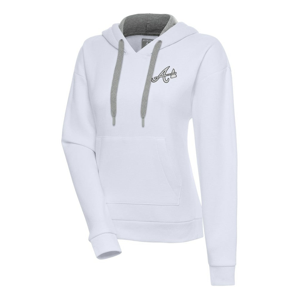 Atlanta Braves Antigua Women's Brushed Metallic Victory Pullover Hoodie White
