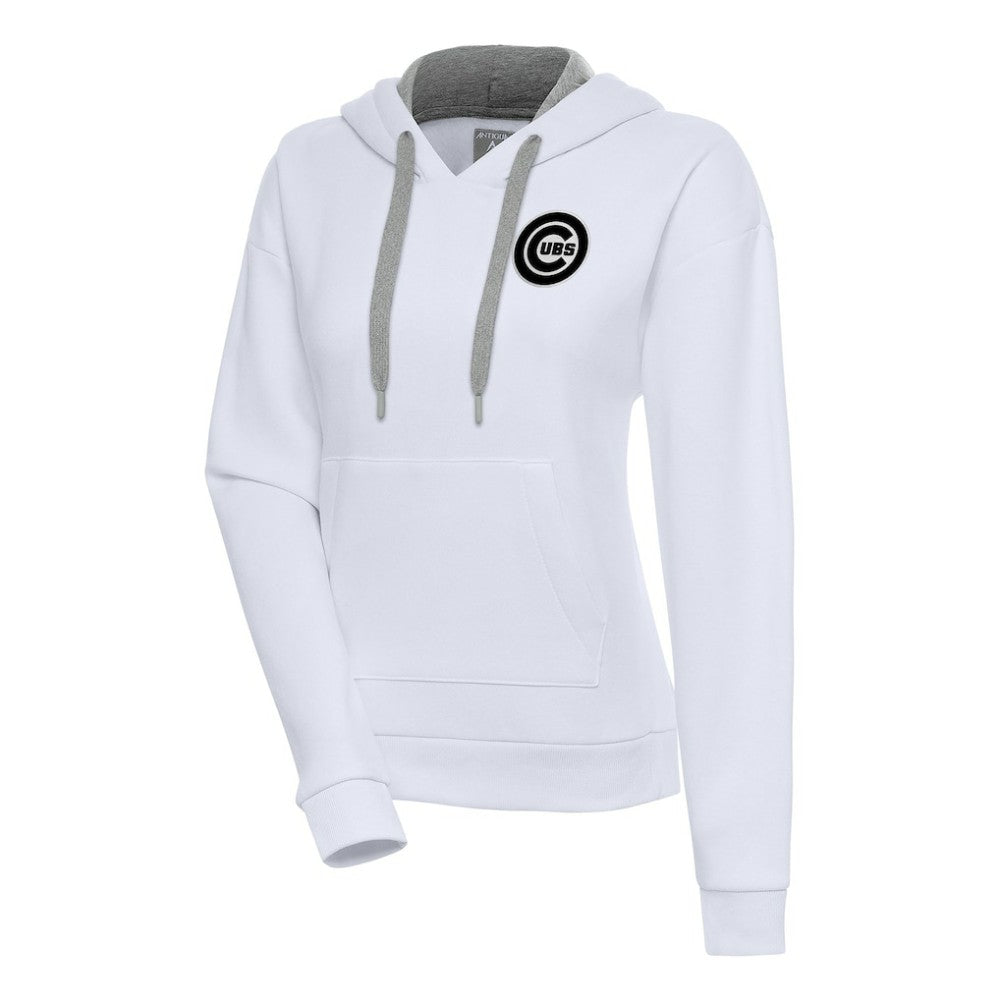 Chicago Cubs Antigua Women's Brushed Metallic Victory Pullover Hoodie White