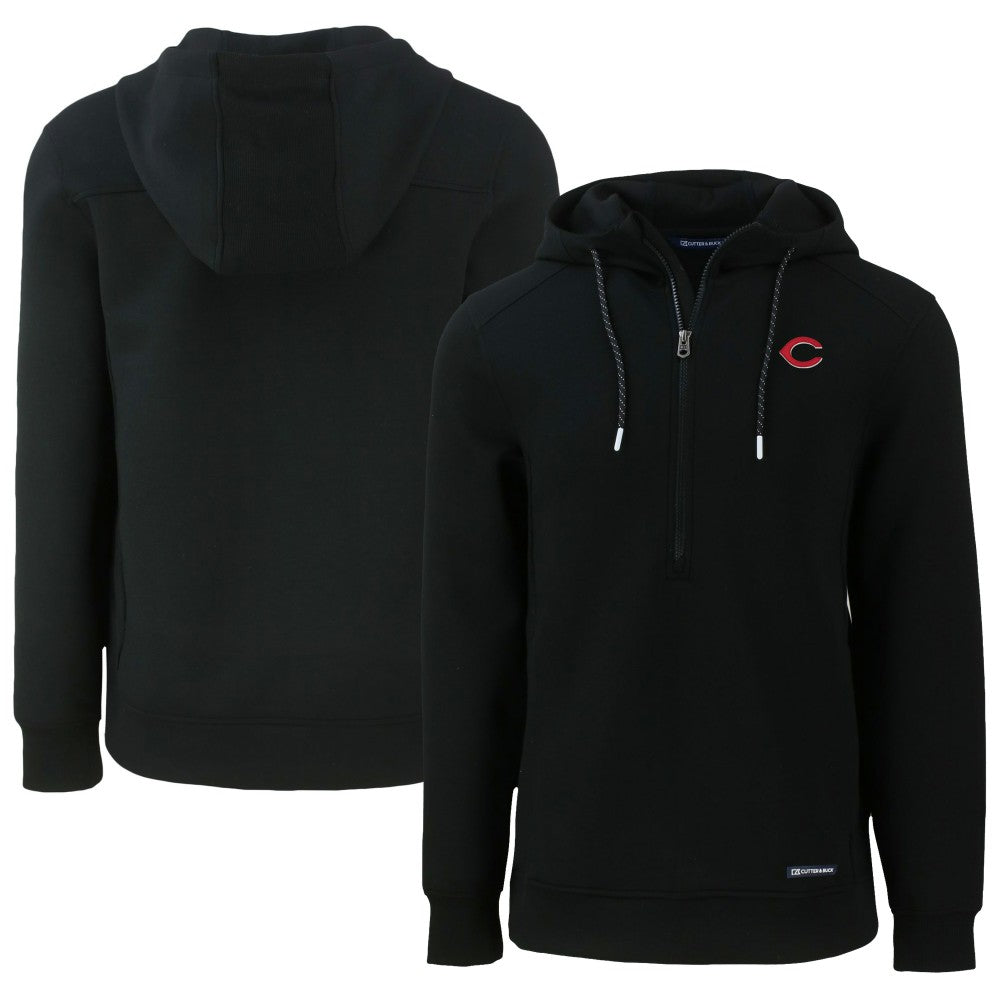 Cincinnati Reds Cutter & Buck Roam Eco Half-Zip Recycled Pullover Hoodie Black