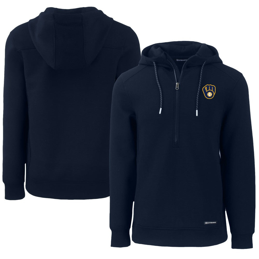 Milwaukee Brewers Cutter & Buck Roam Eco Half-Zip Recycled Pullover Hoodie Navy
