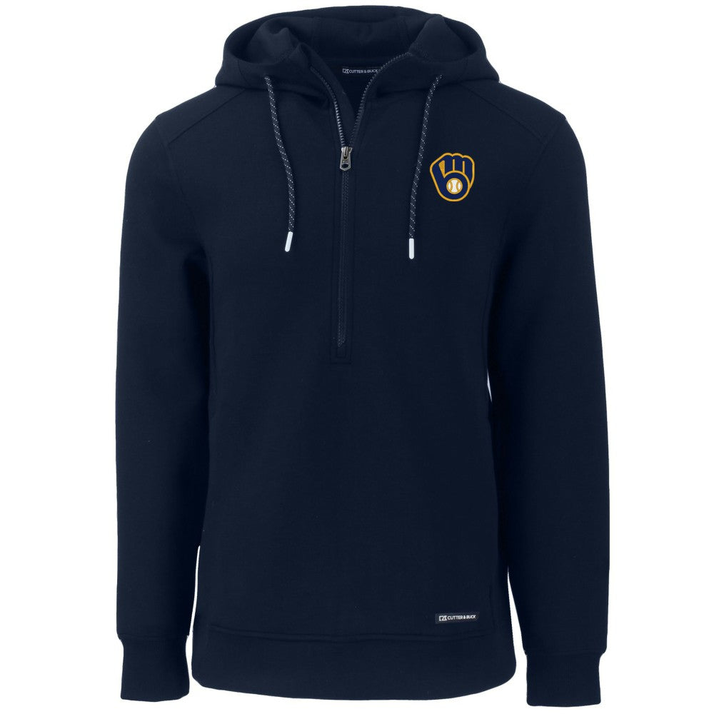 Milwaukee Brewers Cutter & Buck Roam Eco Half-Zip Recycled Pullover Hoodie Navy