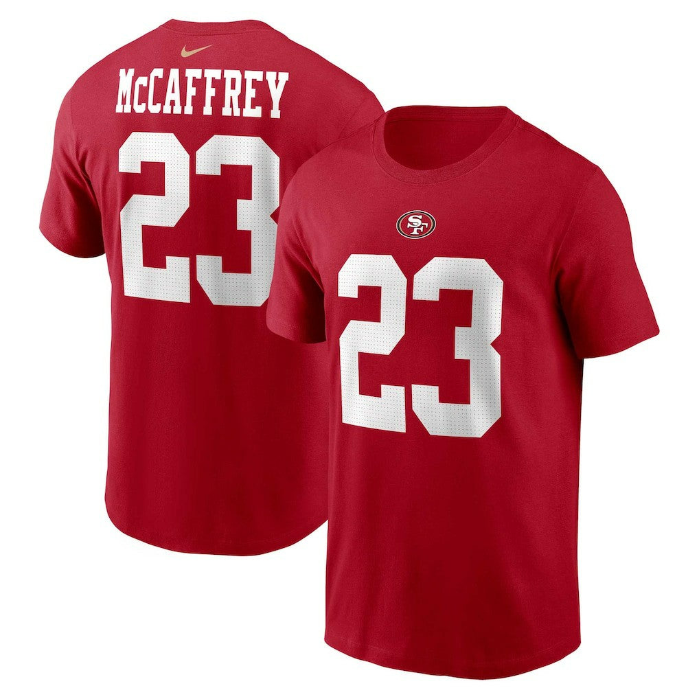 Christian McCaffrey San Francisco 49ers Player Name & Number T-Shirt - Scarlet on sale