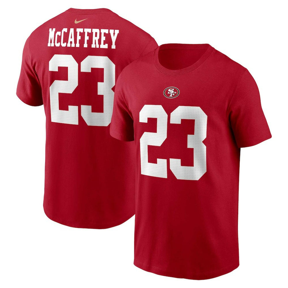 Christian McCaffrey San Francisco 49ers Player Name & Number T-Shirt - Scarlet on sale