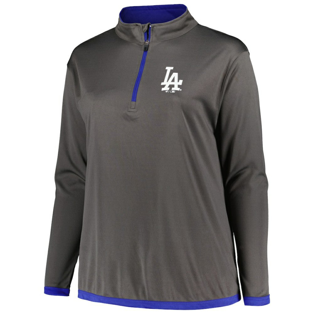 Los Angeles Dodgers Profile Women's Plus Size Quarter-Zip Jacket Charcoal