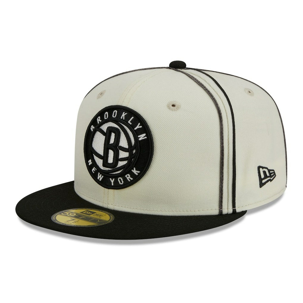 Brooklyn Nets Piping 2-Tone 59FIFTY Fitted Hat - Cream/Black shop