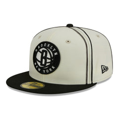 Brooklyn Nets Piping 2-Tone 59FIFTY Fitted Hat - Cream/Black shop