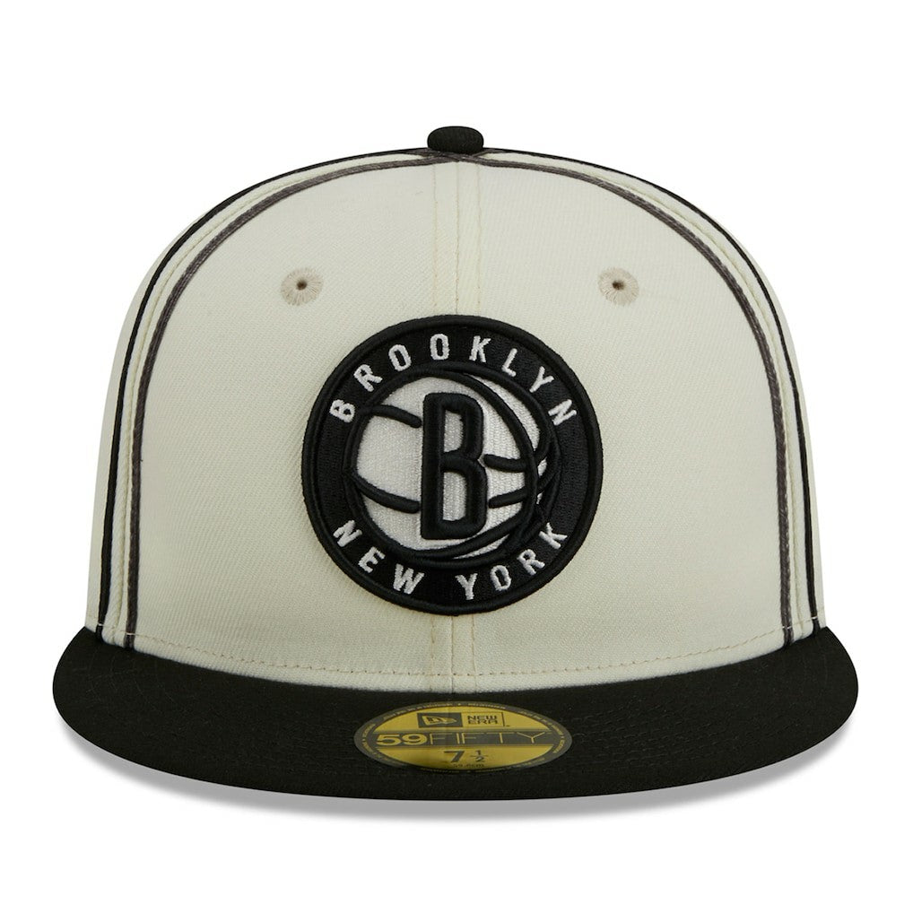 Brooklyn Nets Piping 2-Tone 59FIFTY Fitted Hat - Cream/Black shop