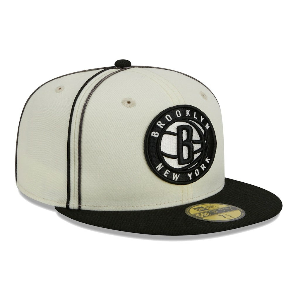 Brooklyn Nets Piping 2-Tone 59FIFTY Fitted Hat - Cream/Black shop