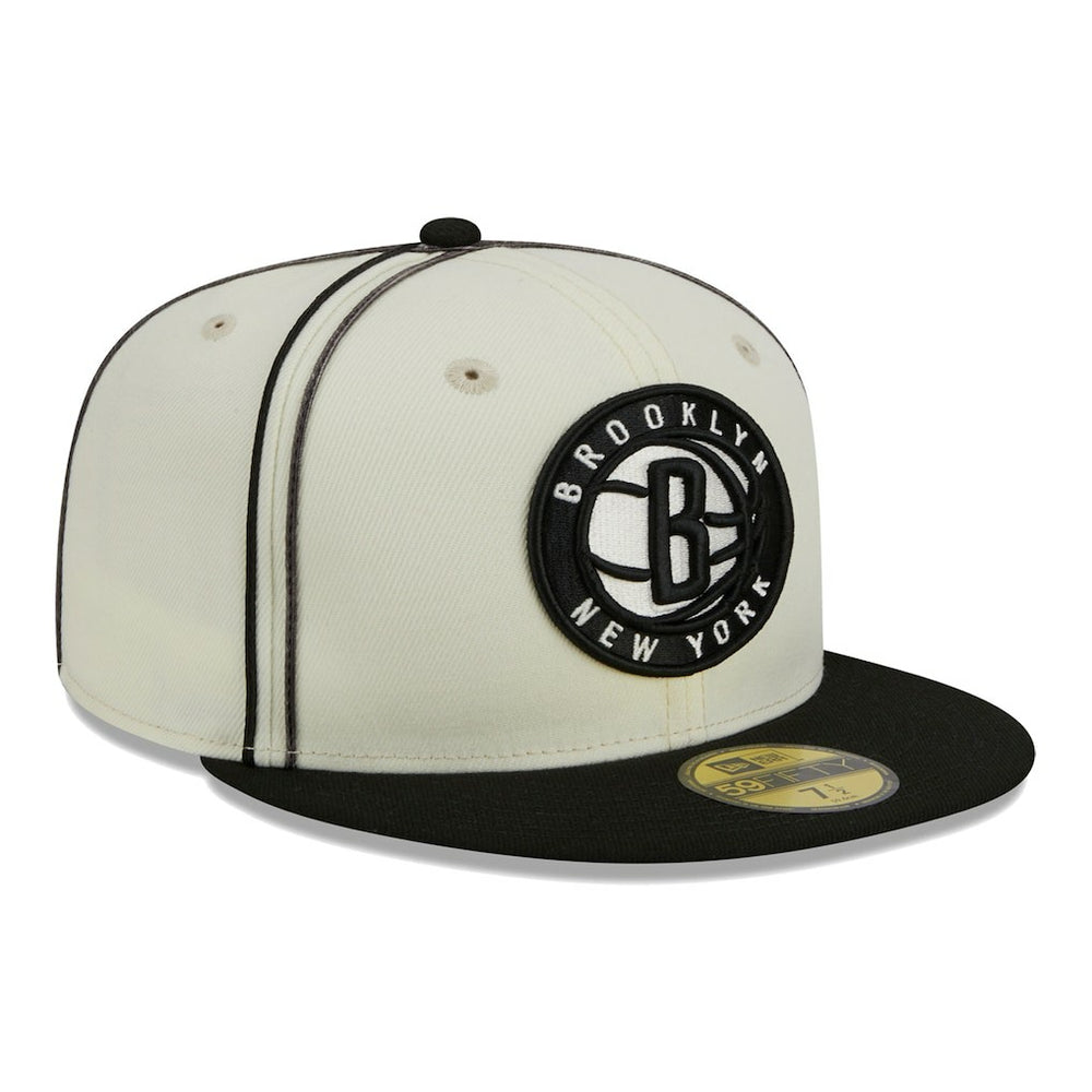 Brooklyn Nets Piping 2-Tone 59FIFTY Fitted Hat - Cream/Black shop