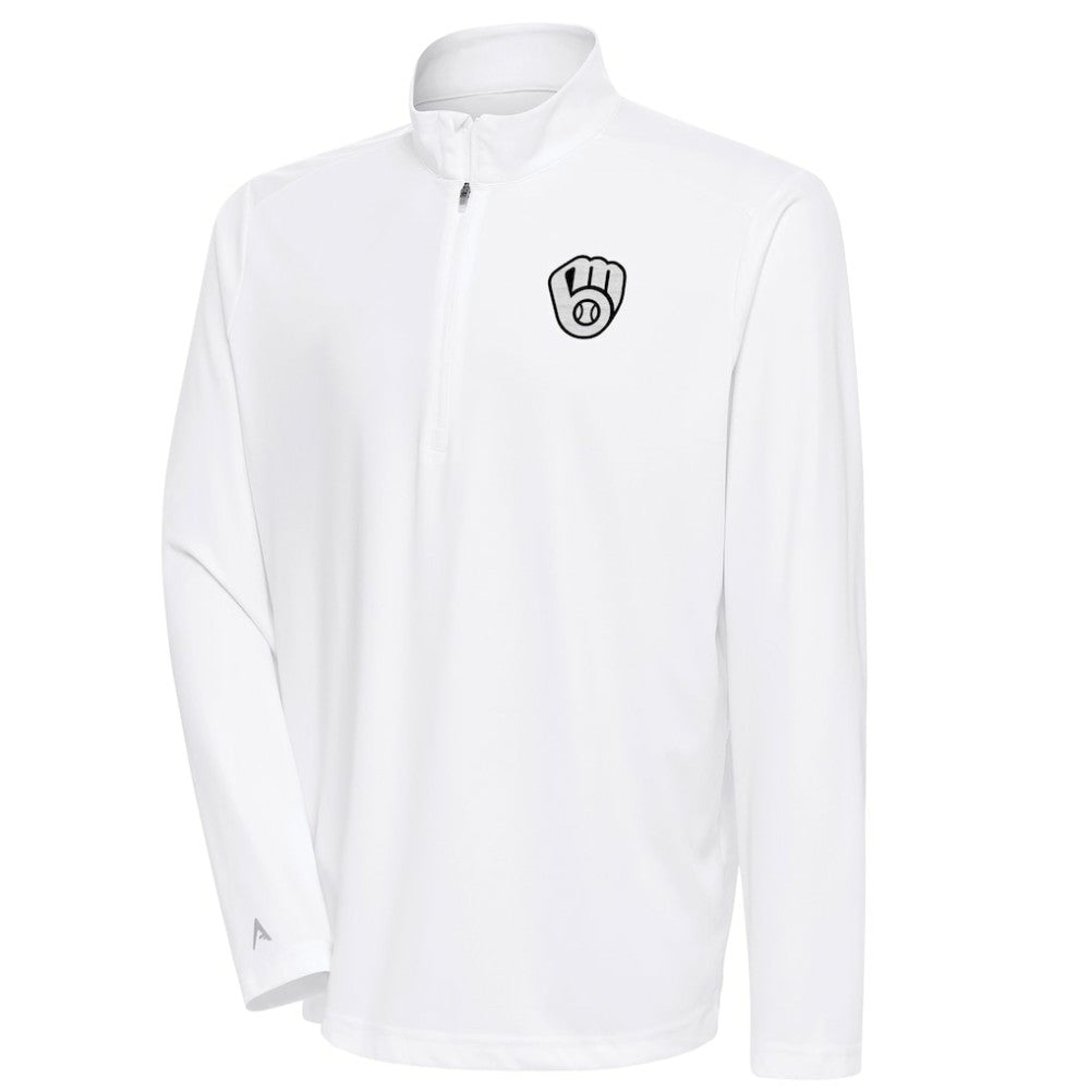 Milwaukee Brewers Antigua Metallic Tribute Quarter-Zip Top White