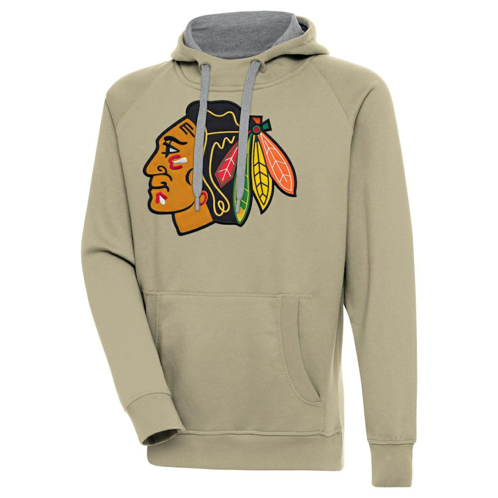Chicago Blackhawks Antigua Victory Pullover Hoodie - Khaki Hoodies