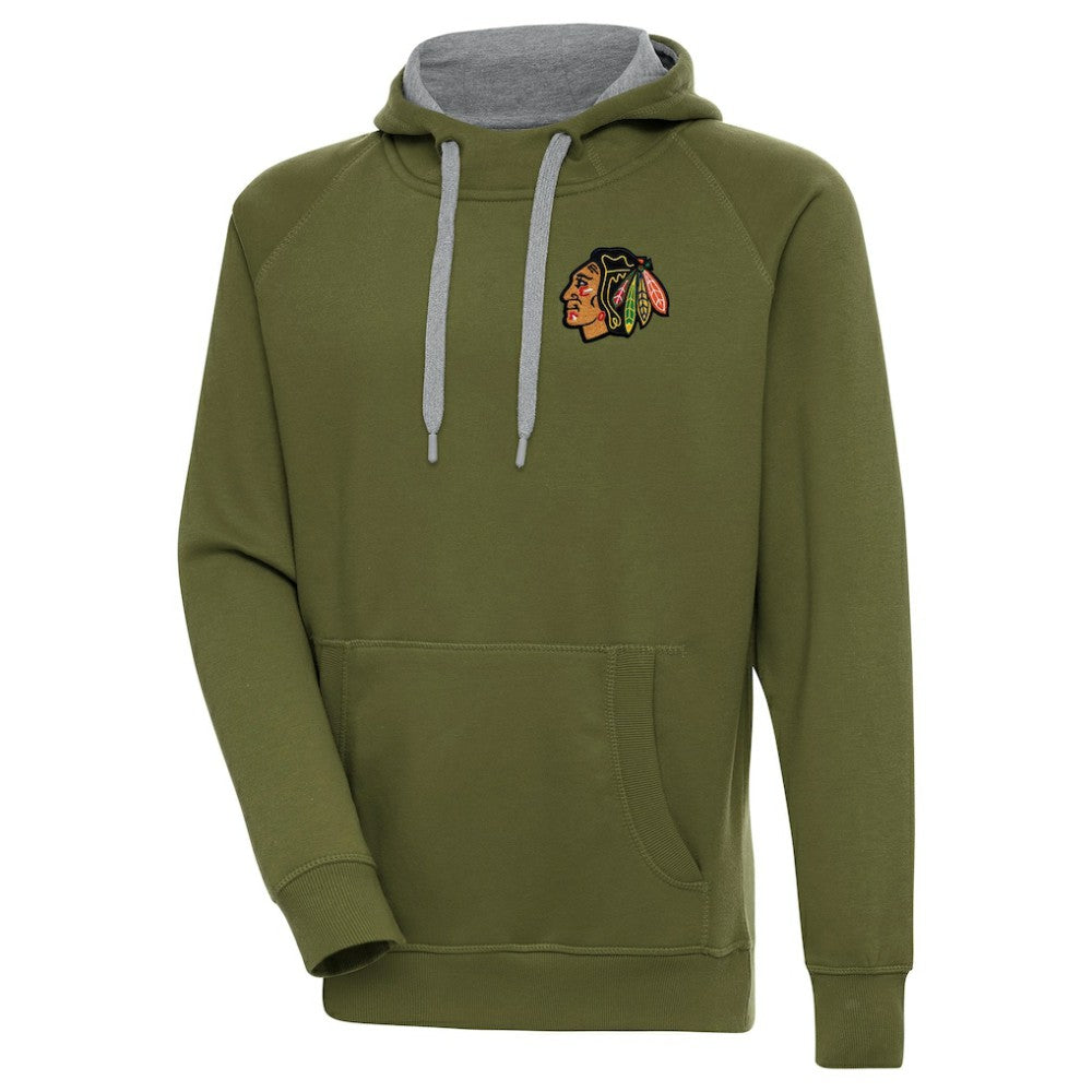 Chicago Blackhawks Antigua Victory Pullover Hoodie - Olive Hoodies