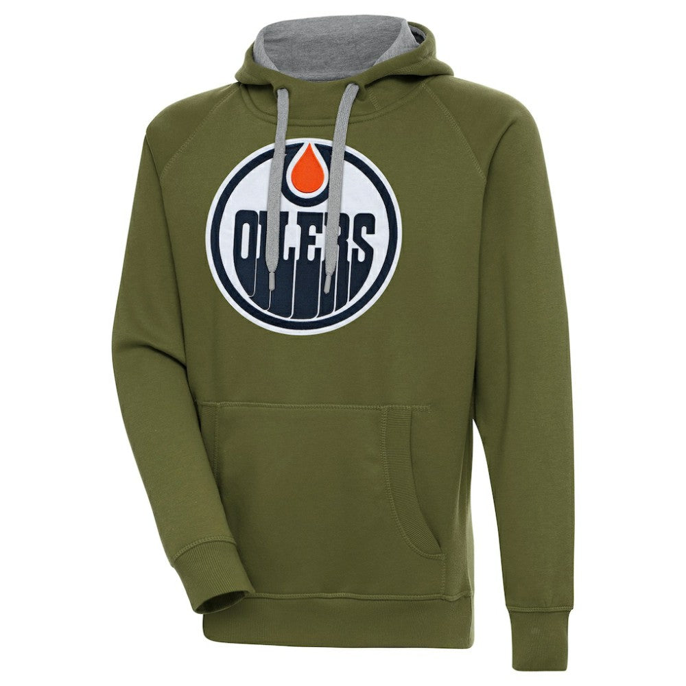 Edmonton Oilers Antigua Victory Pullover Hoodie - Olive Hoodies