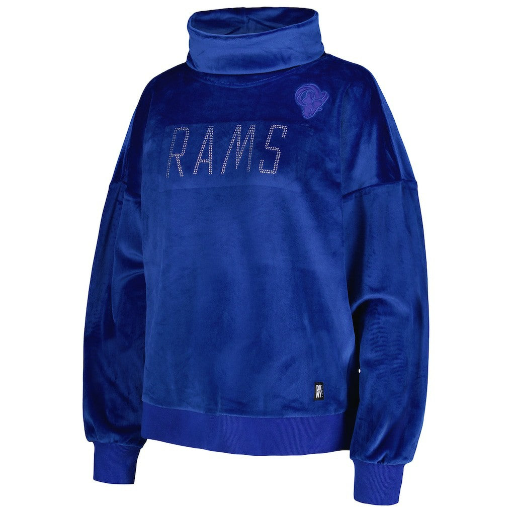 Los Angeles Rams DKNY Sport Women's Deliliah Rhinestone Funnel Neck Pullover Sweatshirt - Royal sale