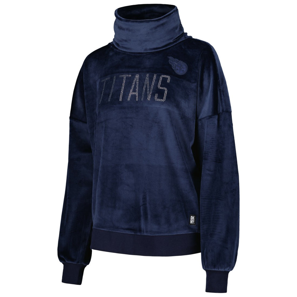Tennessee Titans DKNY Sport Women's Deliliah Rhinestone Funnel Neck Pullover Sweatshirt - Navy on sale