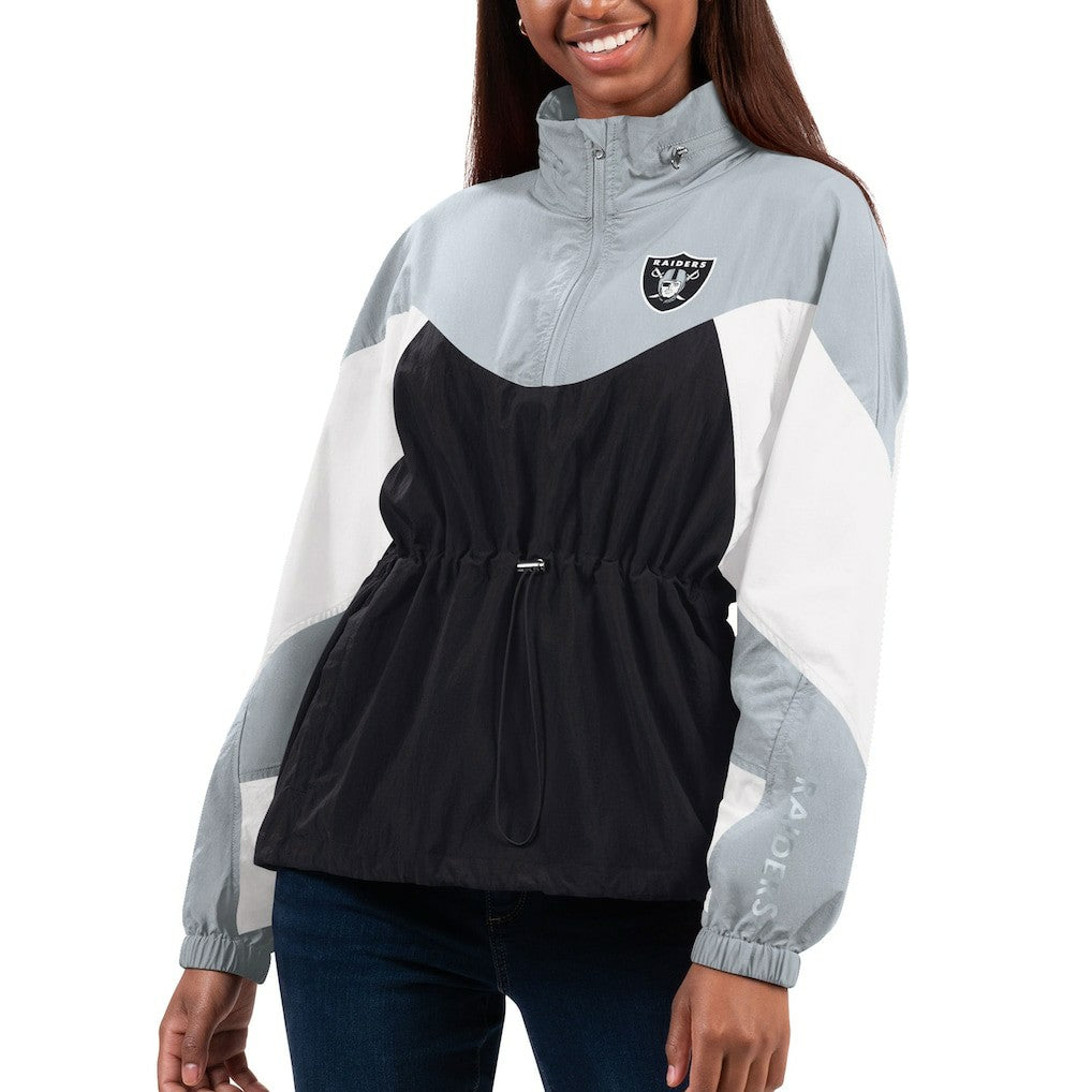 Las Vegas Raiders G-III 4Her by Carl Banks Women's Tie Breaker Lightweight Quarter-Zip Jacket - Black/Silver for sale