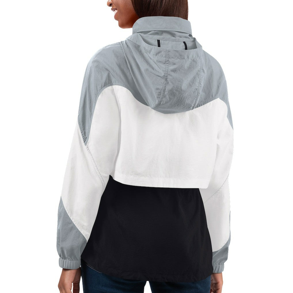 Las Vegas Raiders G-III 4Her by Carl Banks Women's Tie Breaker Lightweight Quarter-Zip Jacket - Black/Silver for sale