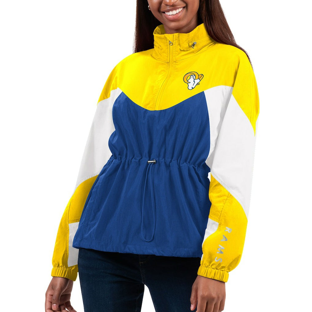 Los Angeles Rams G-III 4Her by Carl Banks Women's Tie Breaker Lightweight Quarter-Zip Jacket - Royal/Gold for sale