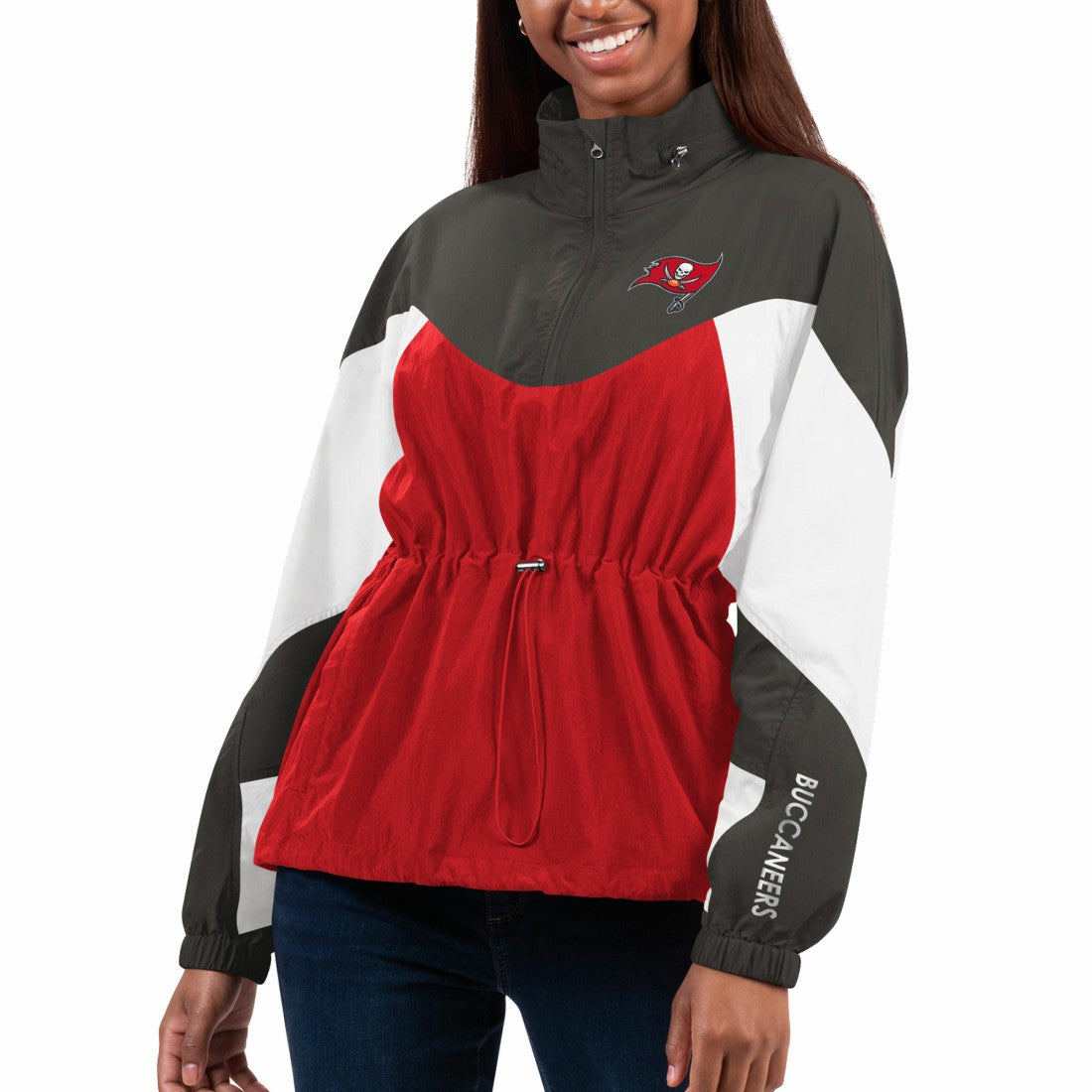 Tampa Bay Buccaneers G-III 4Her by Carl Banks Women's Tie Breaker Lightweight Quarter-Zip Jacket - Red/Pewter on sale
