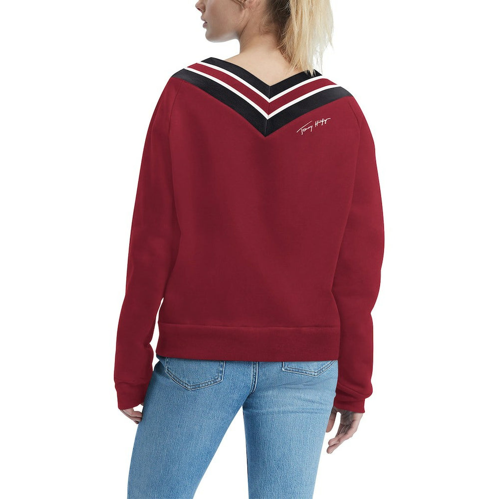 Arizona Cardinals Tommy Hilfiger Women's Heidi V-Neck Pullover Sweatshirt - Cardinal on sale