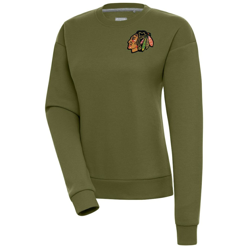 Chicago Blackhawks Antigua Women's Victory Pullover Sweatshirt - Olive Sweatshirts