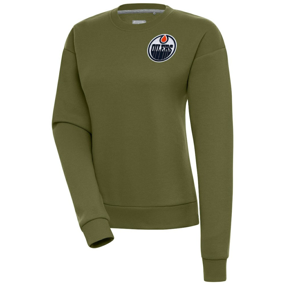 Edmonton Oilers Antigua Women's Victory Pullover Sweatshirt - Olive Sweatshirts