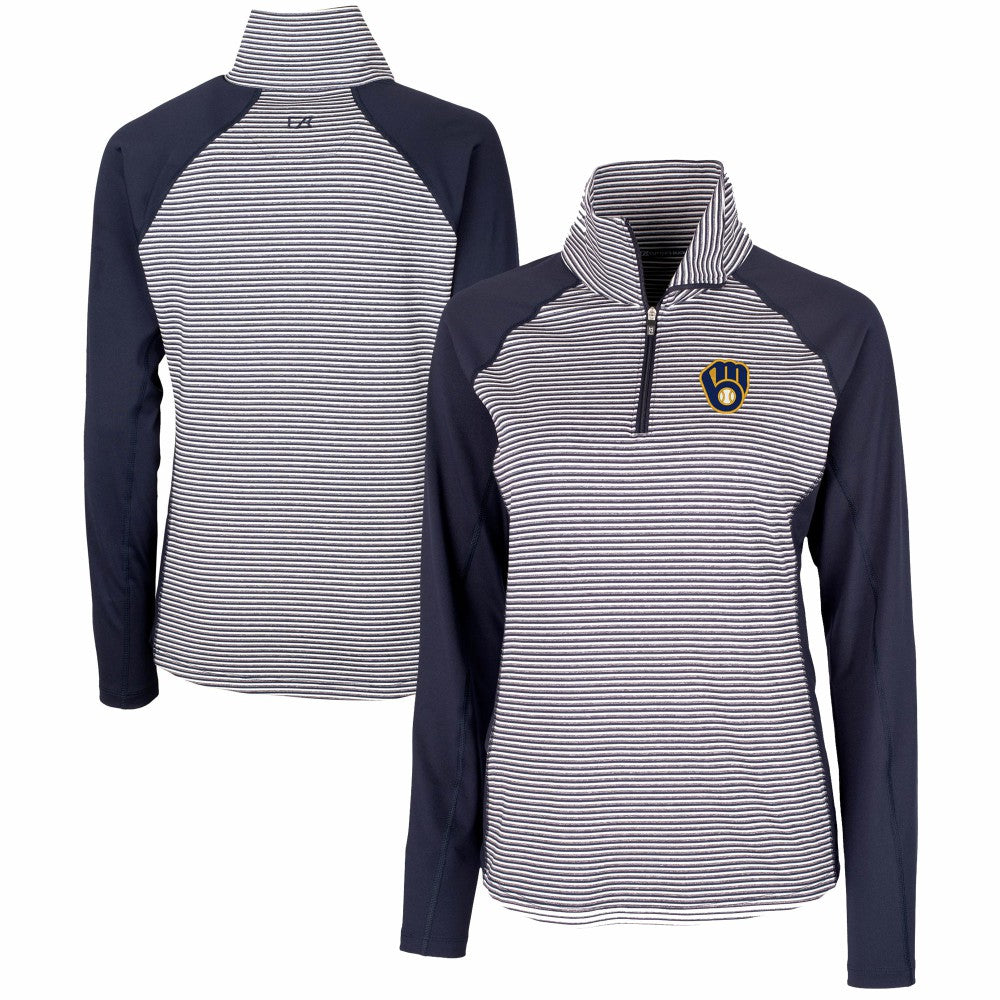 Milwaukee Brewers Cutter & Buck Women's DryTec Forge Tonal Stripe Half-Zip Top Navy
