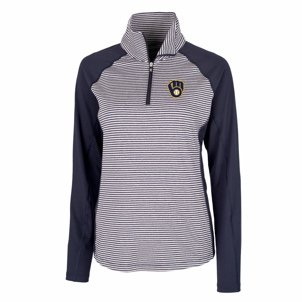 Milwaukee Brewers Cutter & Buck Women's DryTec Forge Tonal Stripe Half-Zip Top Navy