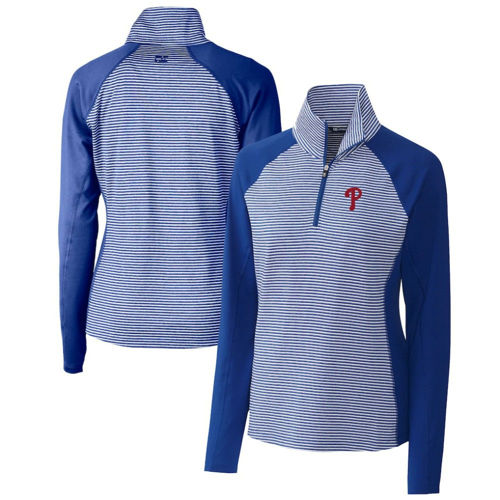 Philadelphia Phillies Cutter & Buck Women's DryTec Forge Tonal Stripe Half-Zip Top Royal