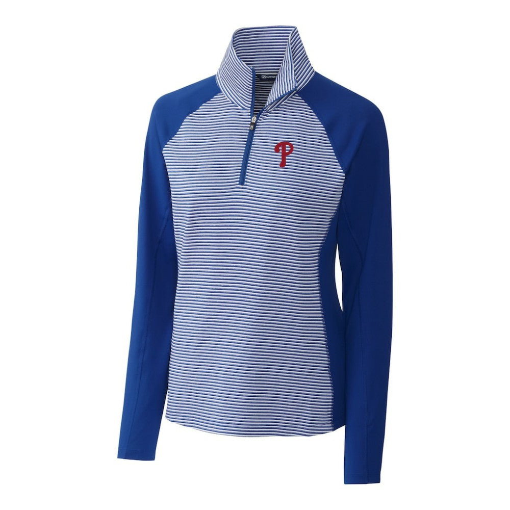 Philadelphia Phillies Cutter & Buck Women's DryTec Forge Tonal Stripe Half-Zip Top Royal
