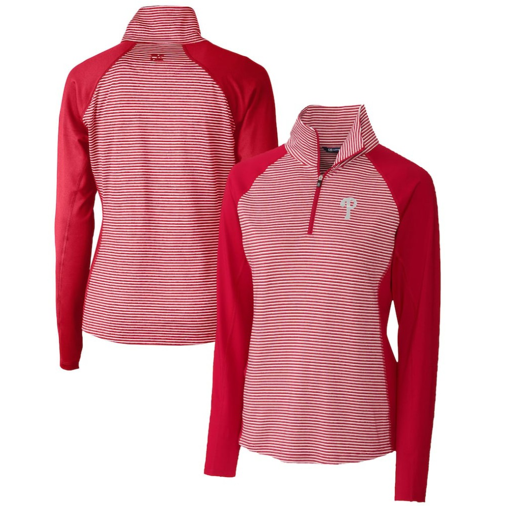 Philadelphia Phillies Cutter & Buck Women's DryTec Forge Tonal Stripe Half-Zip Top Red