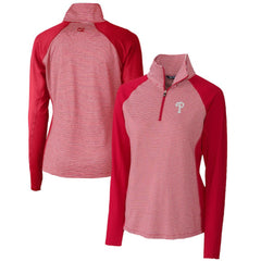 Philadelphia Phillies Cutter & Buck Women's DryTec Forge Tonal Stripe Half-Zip Top Red