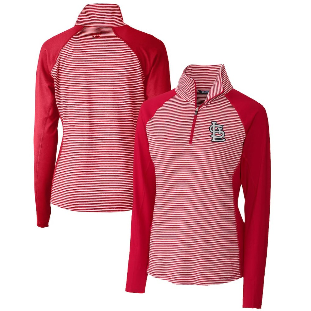 St. Louis Cardinals Cutter & Buck Women's DryTec Forge Tonal Stripe Half-Zip Top Red