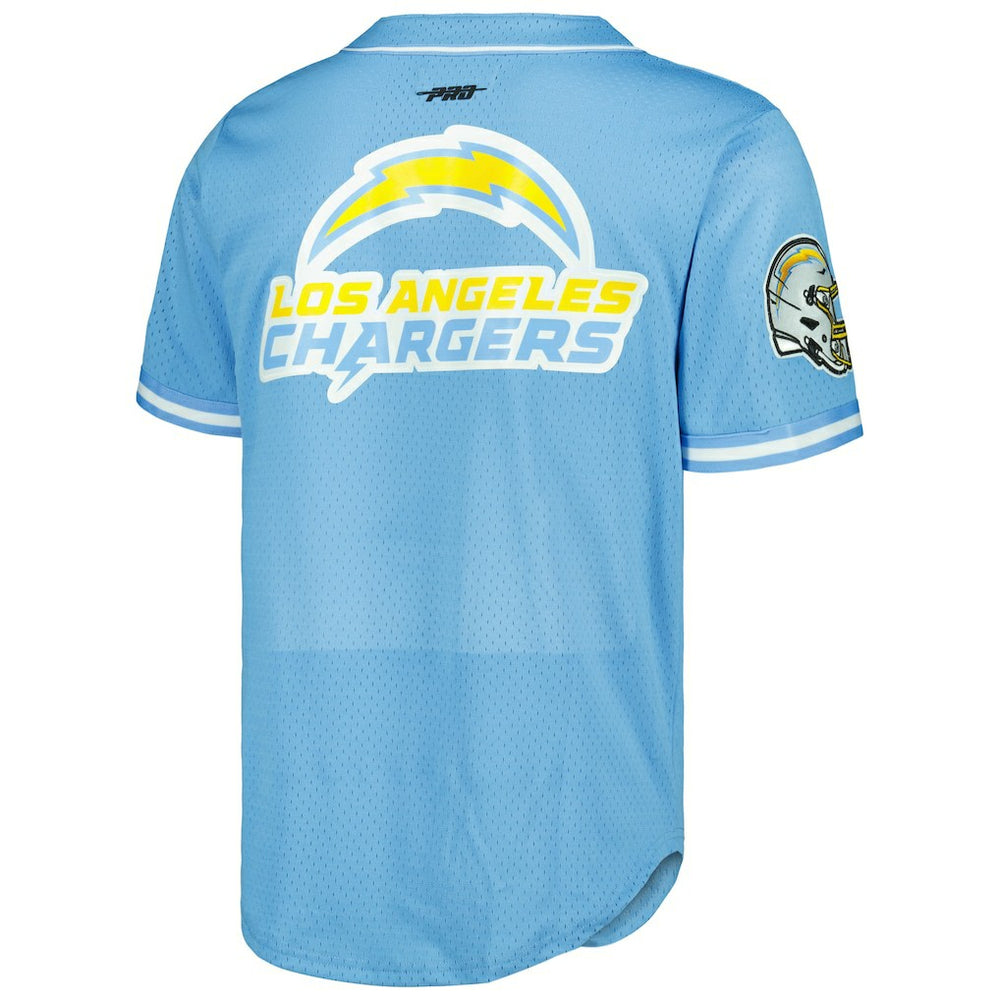 Justin Herbert Los Angeles Chargers Pro Standard Mesh Baseball Button-Up T-Shirt - Powder Blue discount