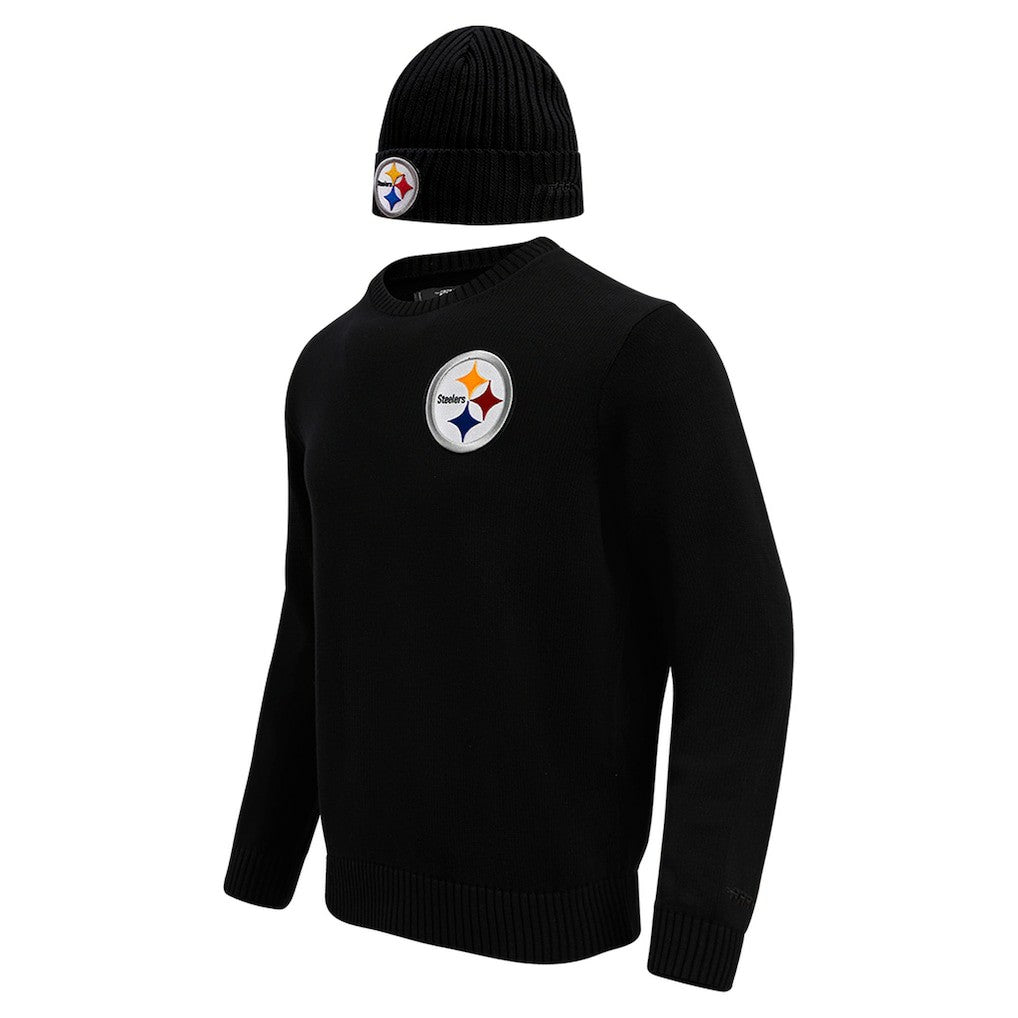 Pittsburgh Steelers Pro Standard Crewneck Pullover Sweater & Cuffed Knit Hat Box Gift Set - Black for sale