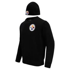 Pittsburgh Steelers Pro Standard Crewneck Pullover Sweater & Cuffed Knit Hat Box Gift Set - Black for sale