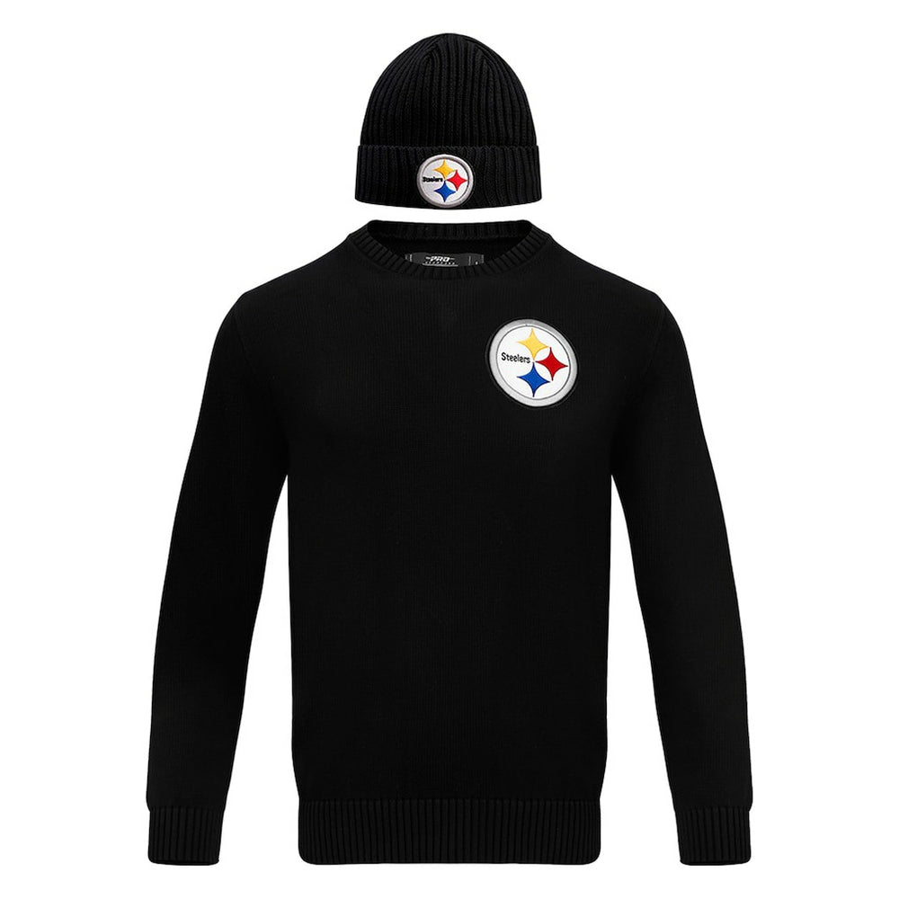 Pittsburgh Steelers Pro Standard Crewneck Pullover Sweater & Cuffed Knit Hat Box Gift Set - Black for sale