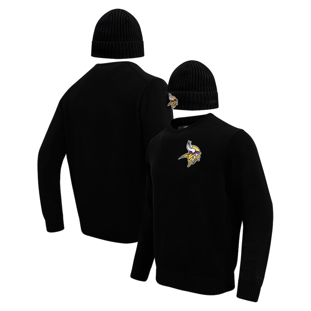 Minnesota Vikings Pro Standard Crewneck Pullover Sweater & Cuffed Knit Hat Box Gift Set - Black for sale