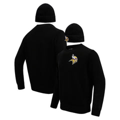 Minnesota Vikings Pro Standard Crewneck Pullover Sweater & Cuffed Knit Hat Box Gift Set - Black for sale
