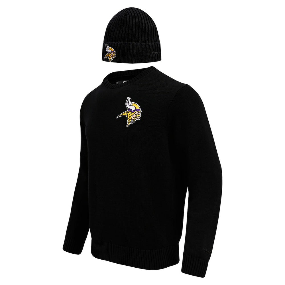 Minnesota Vikings Pro Standard Crewneck Pullover Sweater & Cuffed Knit Hat Box Gift Set - Black for sale