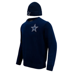 Dallas Cowboys Pro Standard Crewneck Pullover Sweater & Cuffed Knit Hat Box Gift Set - Navy cheap