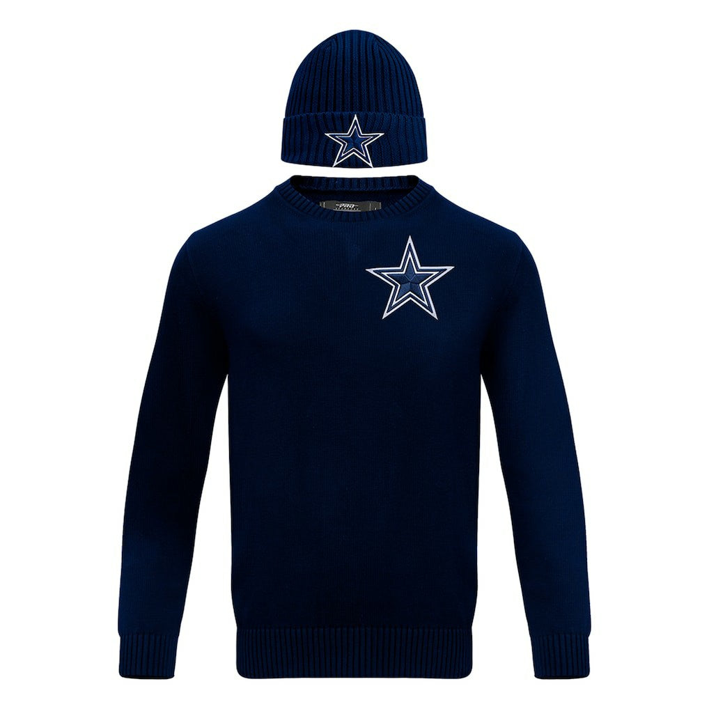 Dallas Cowboys Pro Standard Crewneck Pullover Sweater & Cuffed Knit Hat Box Gift Set - Navy cheap