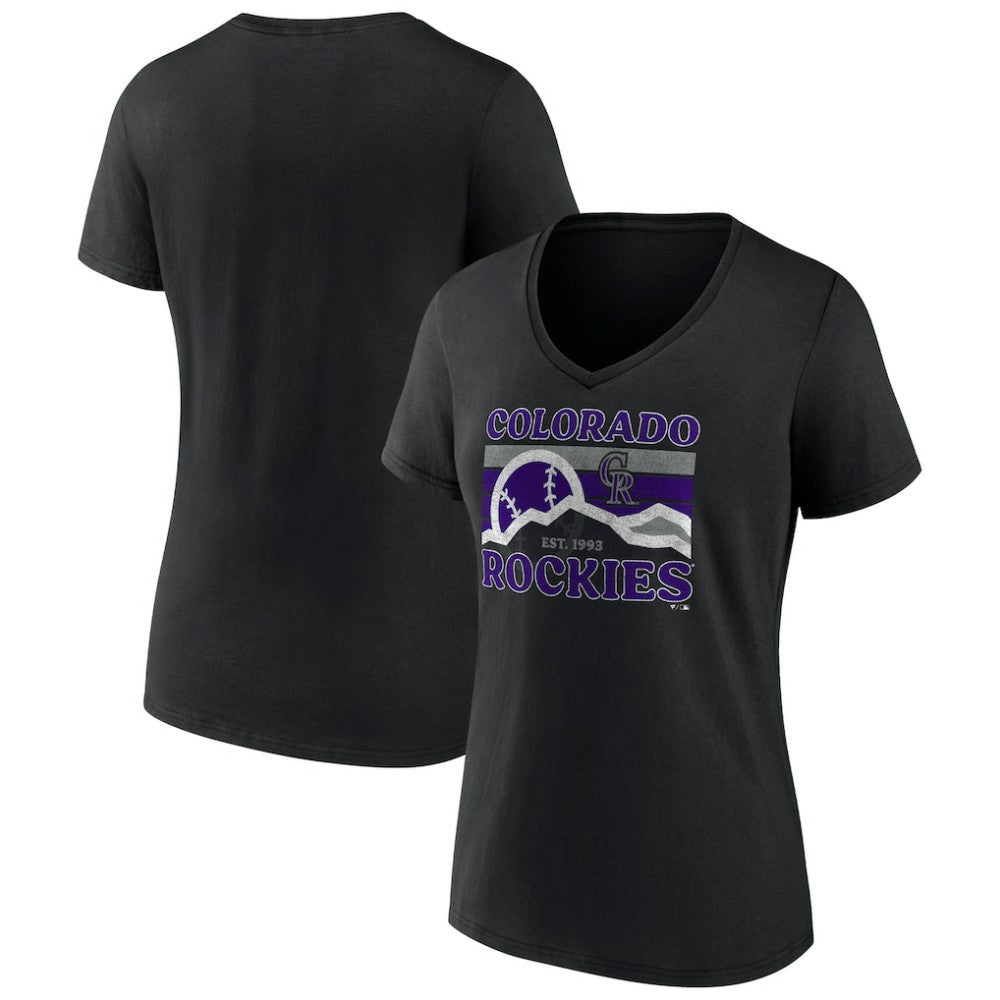 Colorado Rockies Women's Hometown Mountain Scene V-Neck T-Shirt Black