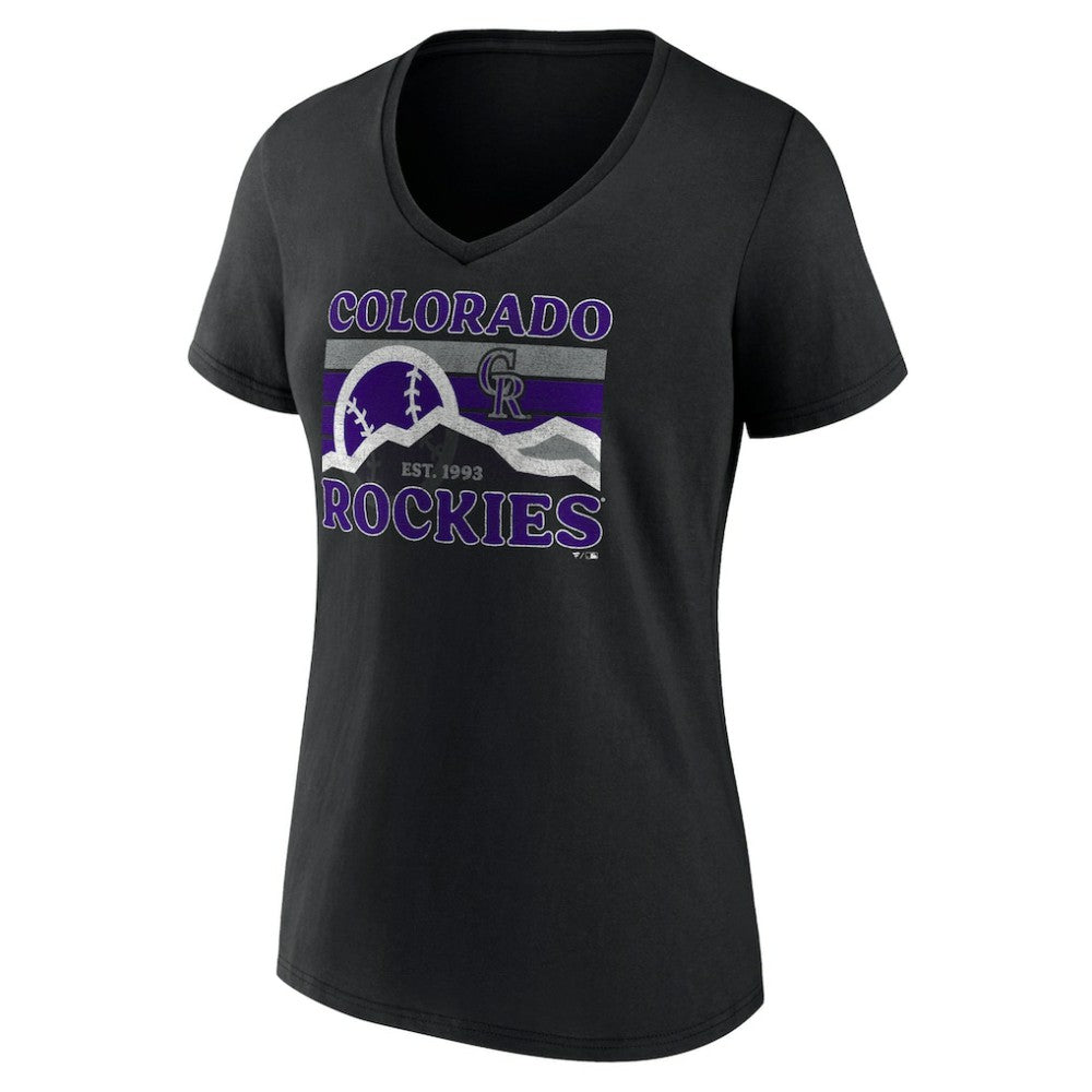 Colorado Rockies Women's Hometown Mountain Scene V-Neck T-Shirt Black