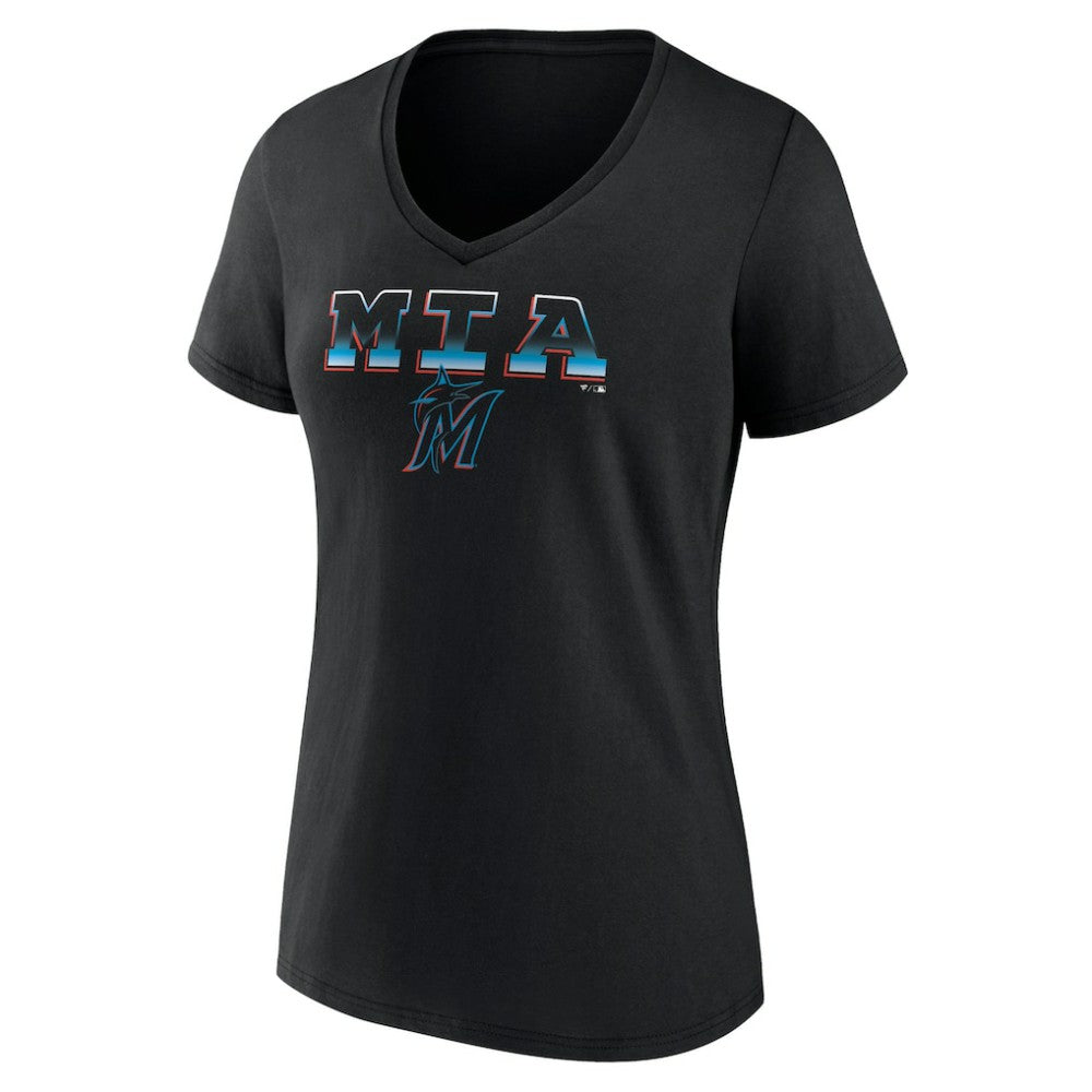 Miami Marlins Women's Hometown Baseball 305 V-Neck T-Shirt Black