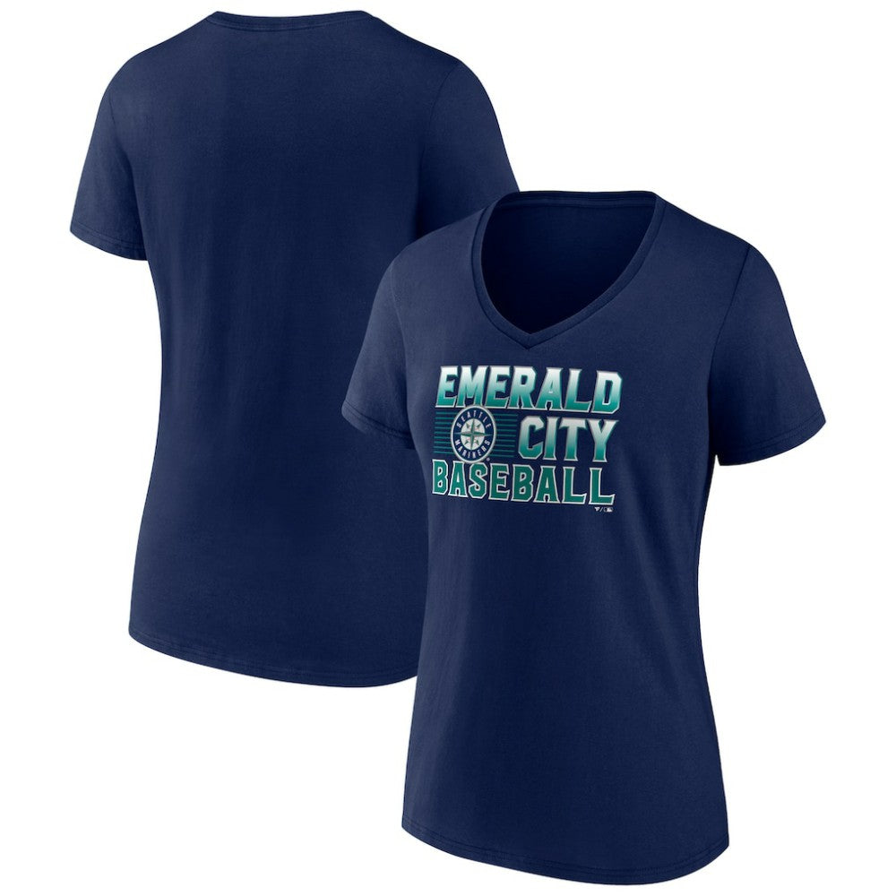 Seattle Mariners Women's Hometown Emerald Baseball V-Neck T-Shirt Navy