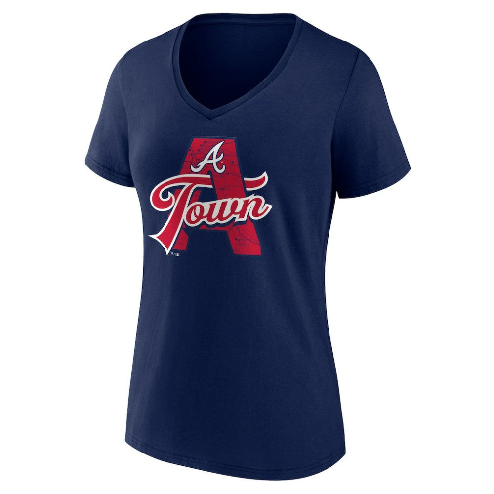 Atlanta Braves Women's Hometown A Town Map V-Neck T-Shirt Navy