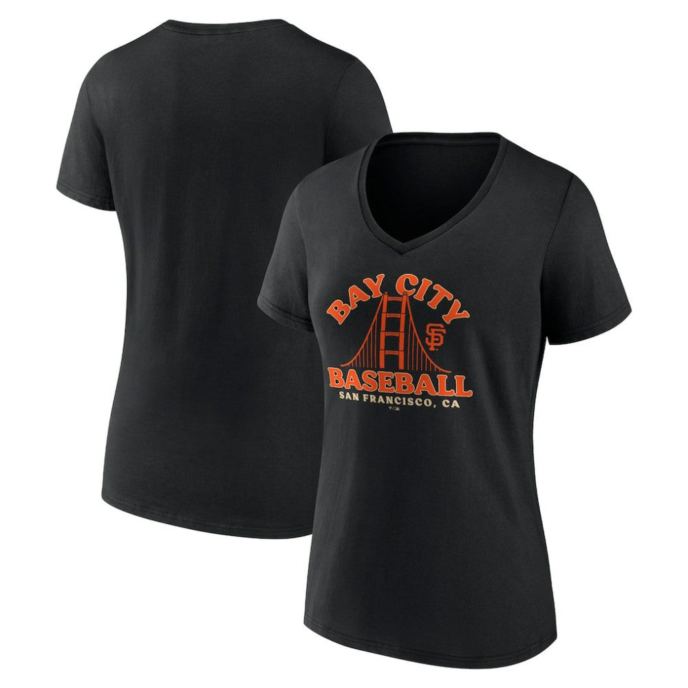 San Francisco Giants Women's Hometown Bay City Baseball V-Neck T-Shirt Black